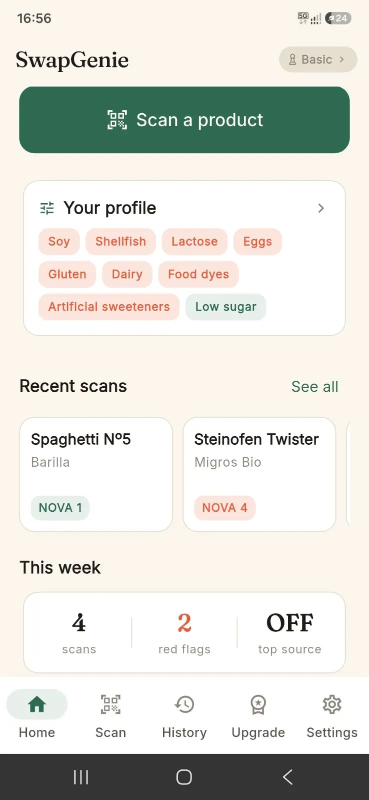 SwapGenie home screen